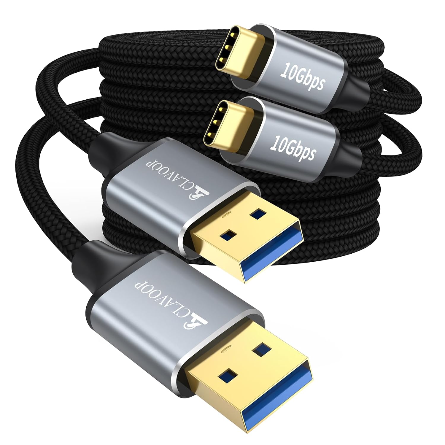 USB A to USB C Data Cable 6ft 2Pack, 10Gbps USB 3.2 Gen 2 Data Transfer 100W Fast Charging Type C CarPlay & Android Auto Cord for iPhone 17/16/15, Smartphone, External SSD, PS5, Laptop, Tablet