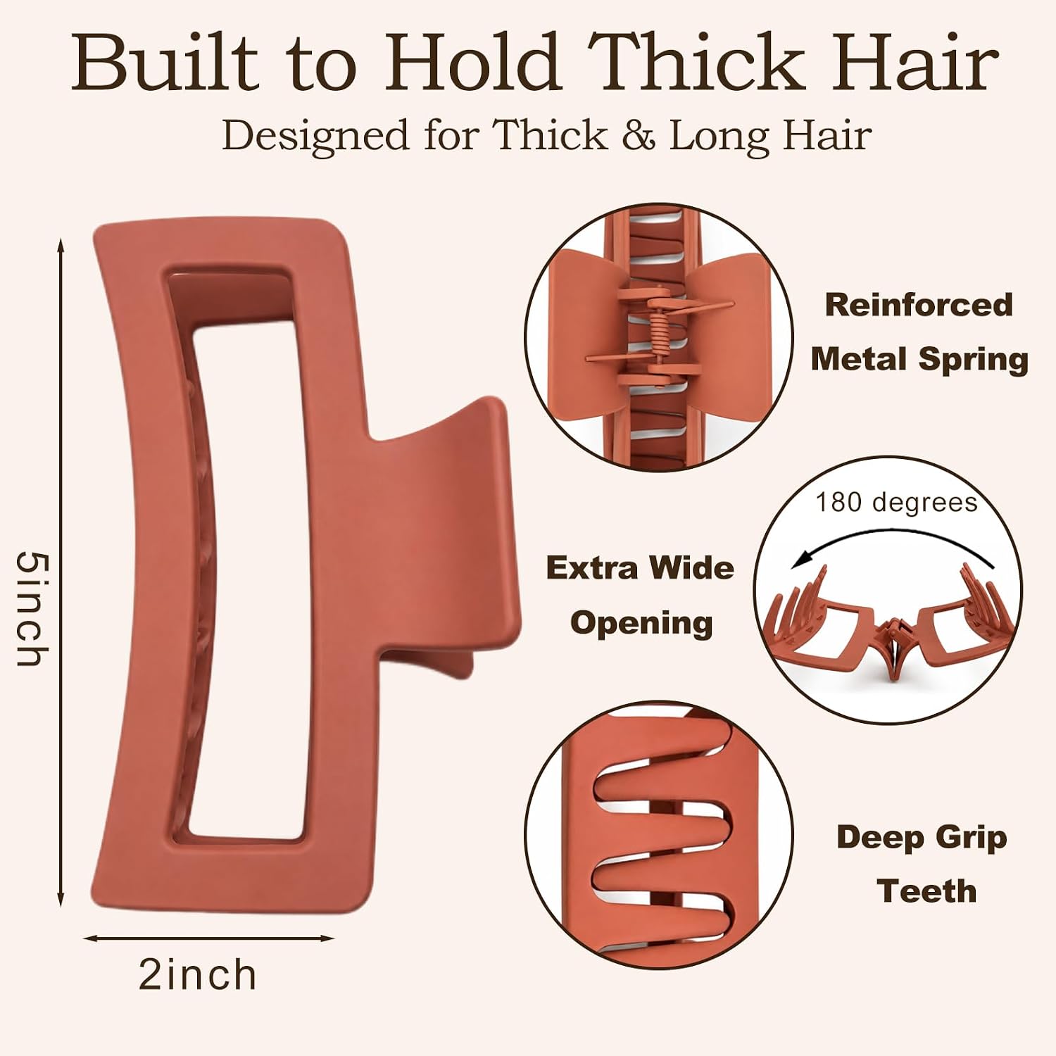 4 Pack Extra Large Hair Claw Clips for Thick Hair, Matte Rectangle Jaw image 3