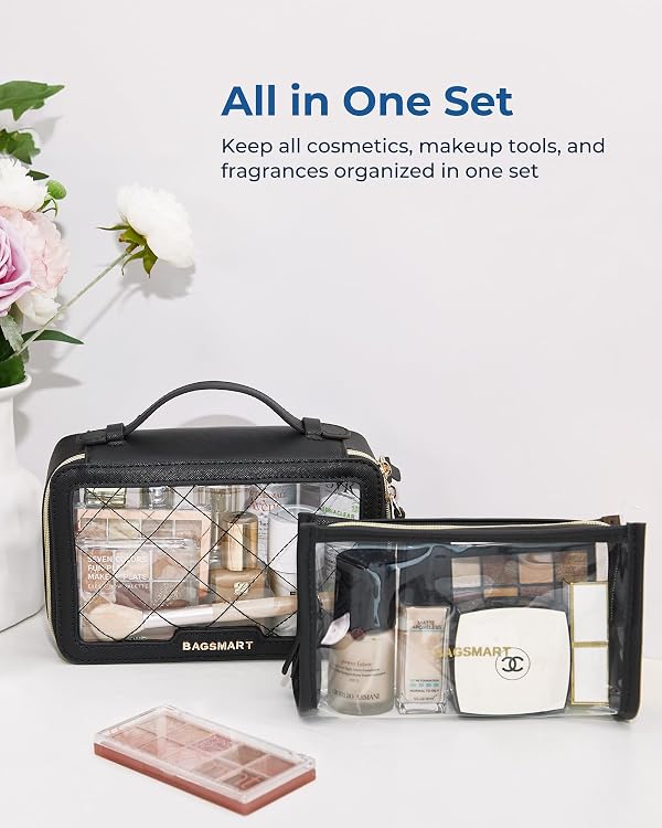 BAGSMART Clear Makeup Bag Set, TSA Approved Toiletry Bag, Clear Travel Bags for toiletries, Cosmetic Bags with Zipper, Makeup Organizer Bags Fit Carry-on Travel Essentials, Nude Pink by BAGSMART - Image 4
