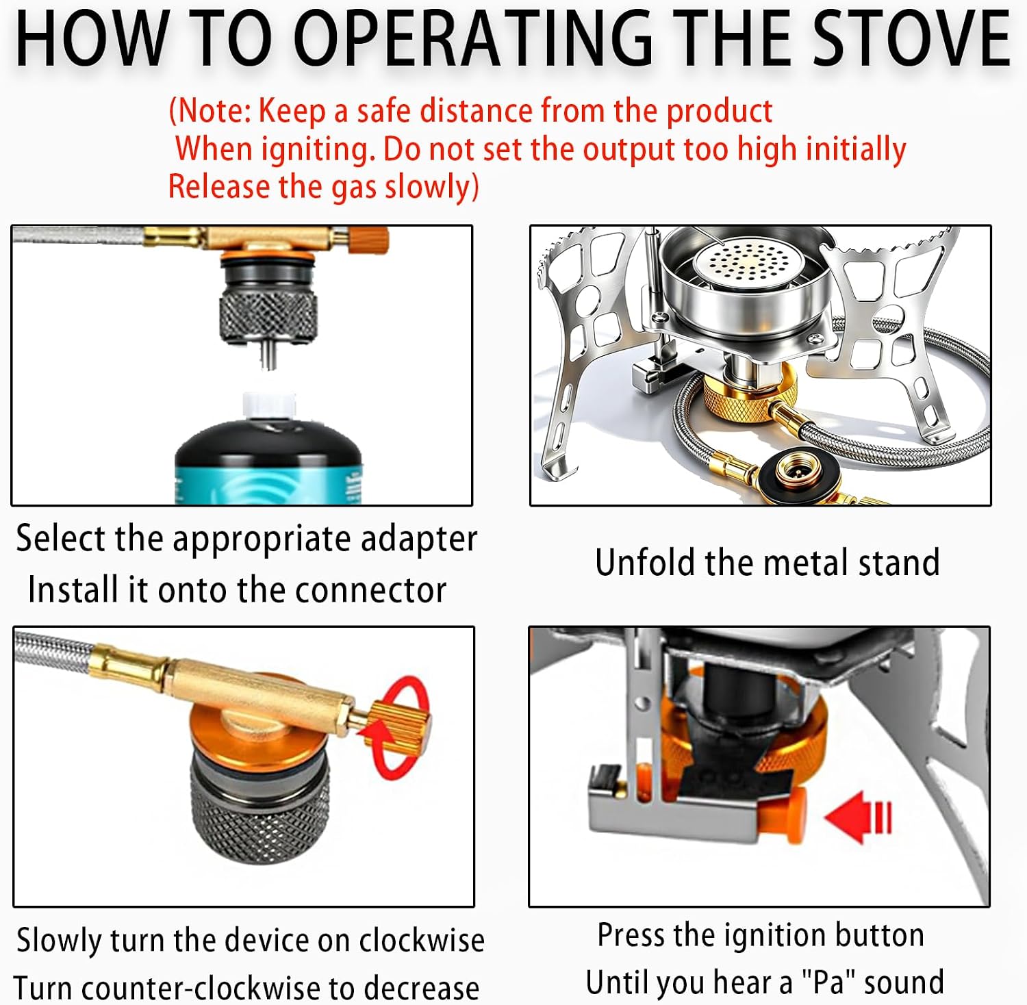 3900W Camping Backpacking Stove with Piezo Ignition, Fuel Canister Adapters