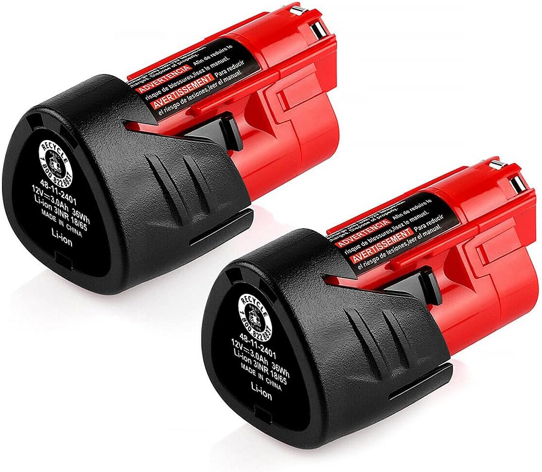 energup 2Pack 12V 3Ah 48-11-2411 Battery for Milwaukee M12 48-11-2420 Lithium-ion Battery for Milwaukee 48-11-2411 48-11-2401 48-11-2402 12-Volt Milwaukee m12 Batteries