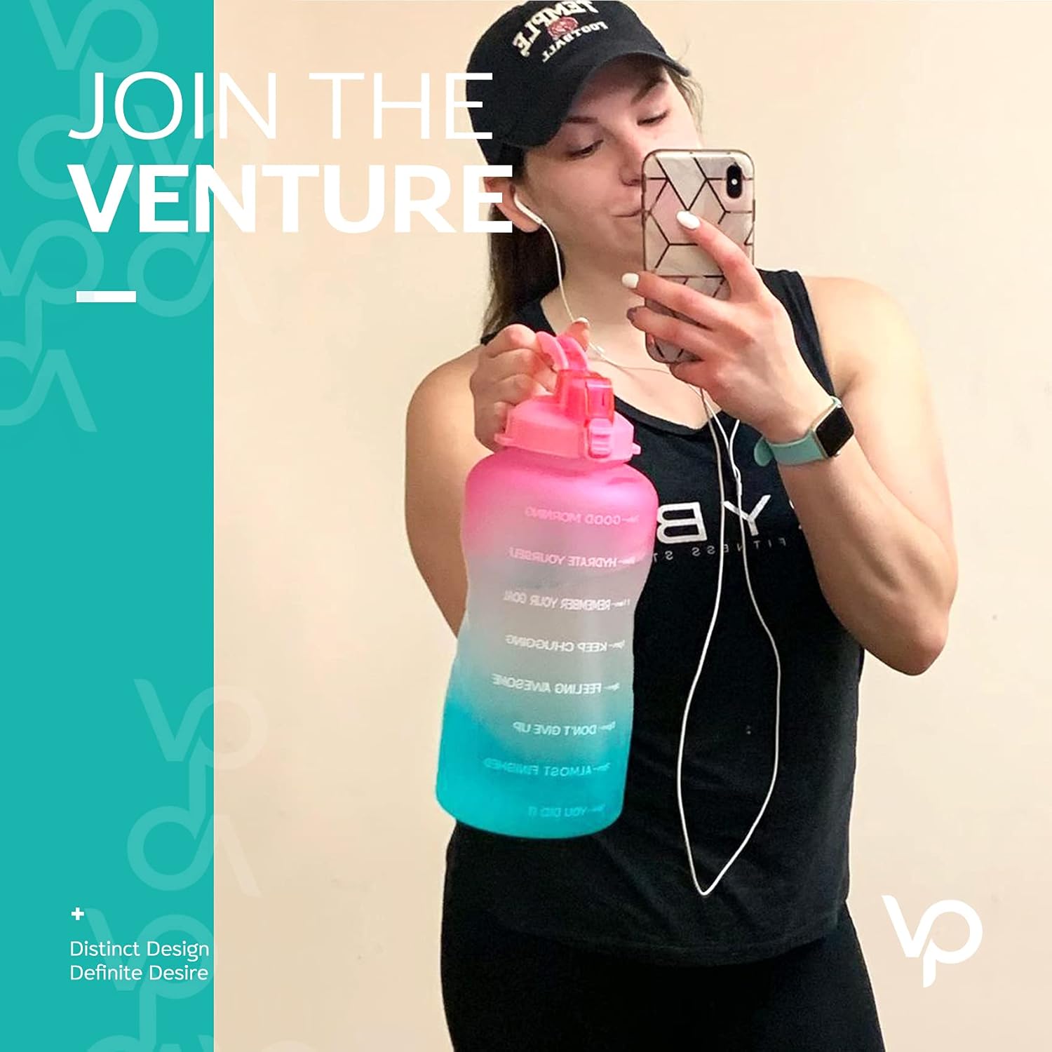 Venture Pal Large Half Gallon/64oz Motivational BPA Free Leakproof Water Bottle with Straw & Time Marker Perfect for Fitness Gym Camping Outdoor Sports