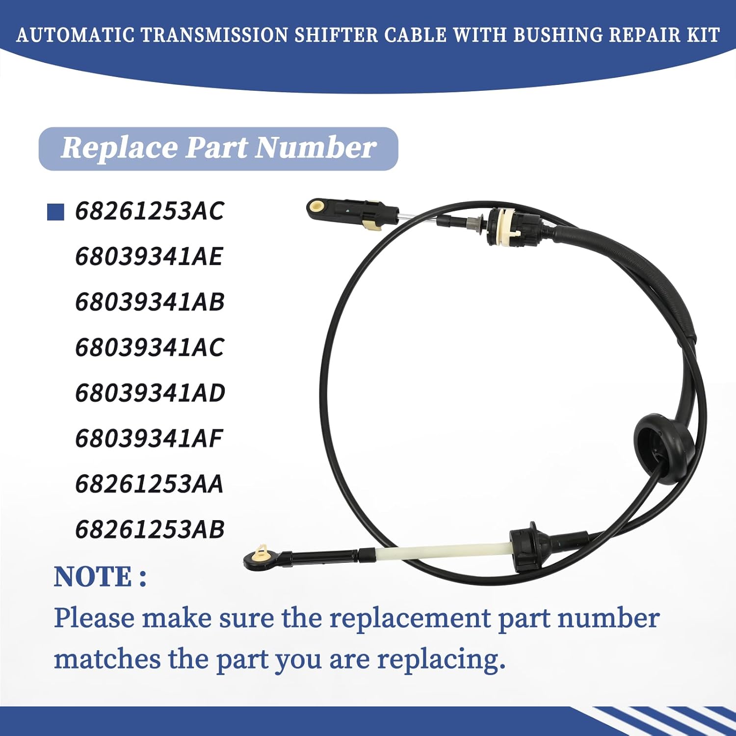 68261253AC Automatic Transmission Shifter Cable with Bushing Repair Kit Fit for Ram 2500 2012-2018/3500 2011-2023/4500 2011-2015/5500 2011-2015# 68039341AE 68039341AB 68039341AC