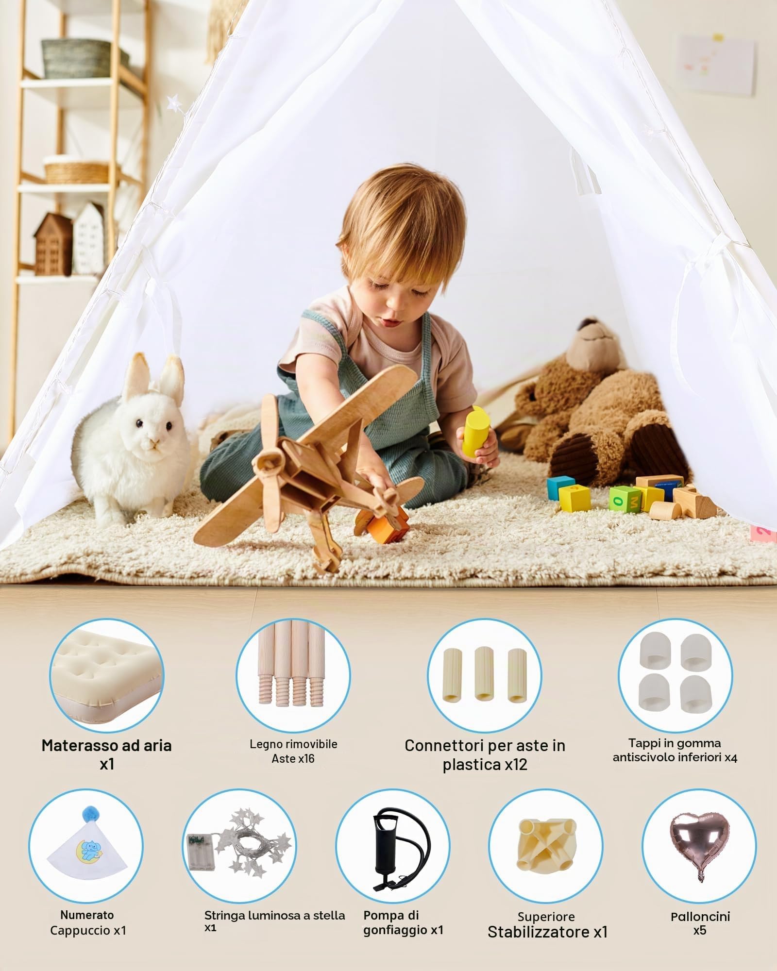 Heypappy Tenda Tipi Bambini con Materasso Gonfiabile