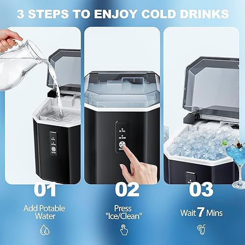 Miniatura 4 de Xbeauty Nugget - Máquina de hielo para encimera de hasta 35 libras de hielo al día con autolimpieza, acero inoxidable, cesta de hielo extraíble y