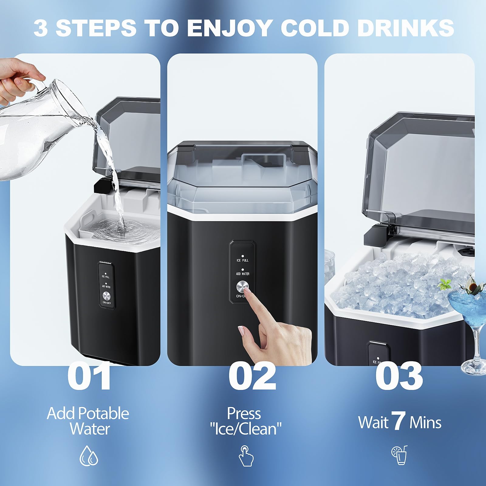 Xbeauty Nugget Ice Maker Countertop Up to 35lbs of Ice a Day with Self-Cleaning,Stainless Steel,Removable Ice Basket&Scoop for Home/Kitchen/Office/Party,with Handle on Fridge.com