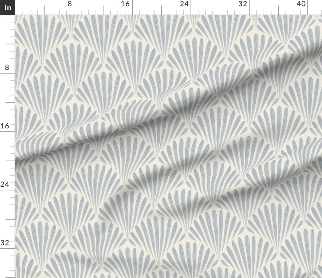 Spoonflower Fabric - Seashell Fans Scallop Coastal Nautical French Blue Cream Beige Printed on Petal Cotton Fabric by The Yard - Sewing Quilting Apparel Crafts Decor