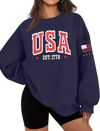 ASTANFY USA 250th Anniversary Sweatshirt Womens Casual Long Sleeve Graphic Shirts American Team Flag CrewNeck Pullover Tops
