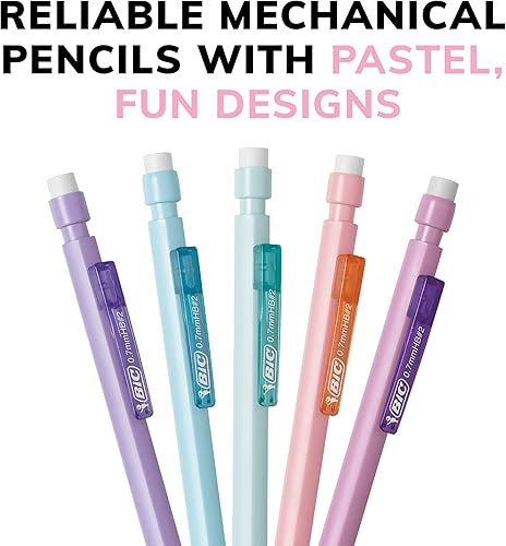 Miniatura 5 de BIC Lápices mecánicos pastel Xtra-Smooth con borradores, punta media (0.028 in), paquete de 24 unidades, lápices mecánicos a granel para suministros