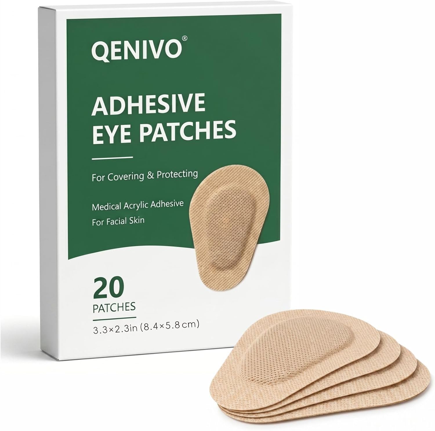 Adhesive Eye Patches for Adults, 20 Pcs Disposable Eye Patch Pads, Large 3.3 x 2.3 in, Medical Acrylic Adhesive for Secure Hold, Gentle on Skin, for Lazy Eye & Eye Surgery Recovery