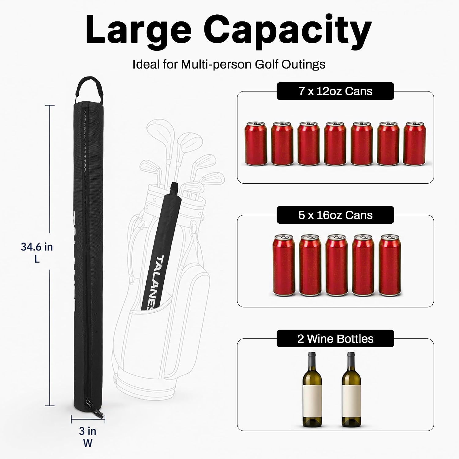 7 Can Insulated Golf Cooler Sleeve, Fits Most Golf Bags | Lightweight Golf Cooler Bag with Carry Handle, Keeps Drinks Cold, Practical Accessory for Golfers