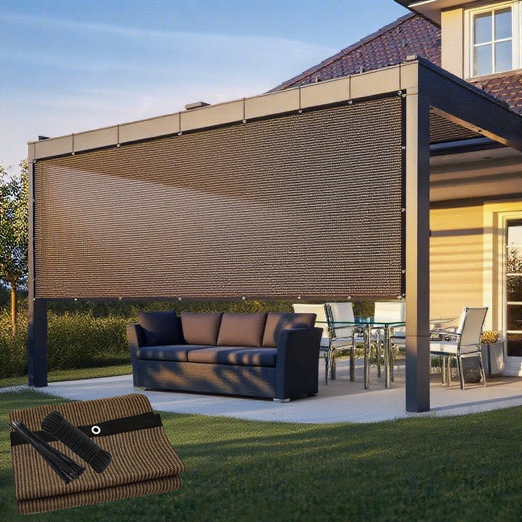 90% Shade Cloth, Encrypted Sunshade Mesh, Durable Fence Protection Mesh, Pergola Shade Canopy, Shade Cover, Shading Sunscreen Mesh for Patio Garden Courtyard Coop Porch (Mocha, 6' x 10')