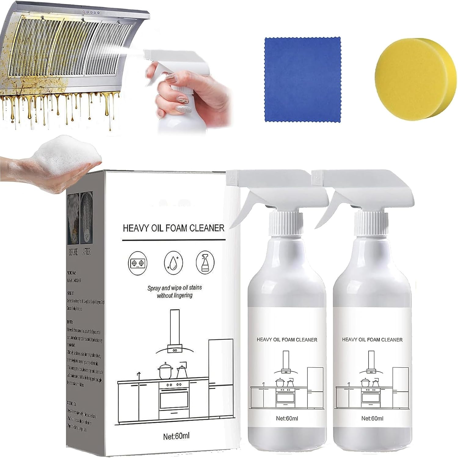 YIKSORE Powerful Splash Foam Spray Oven Cleaner, Heavy Oil Foam Range Hood Cleaner
