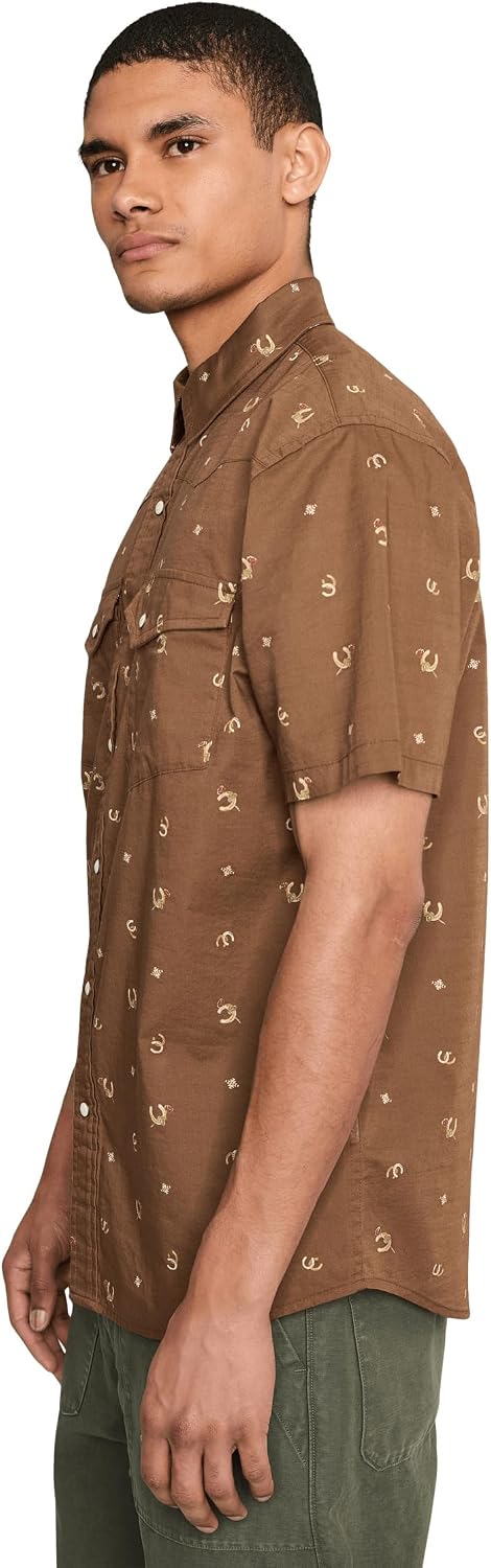 Pendleton Men's Laramie Shirt Short Sleeve, Horseshoe Brown