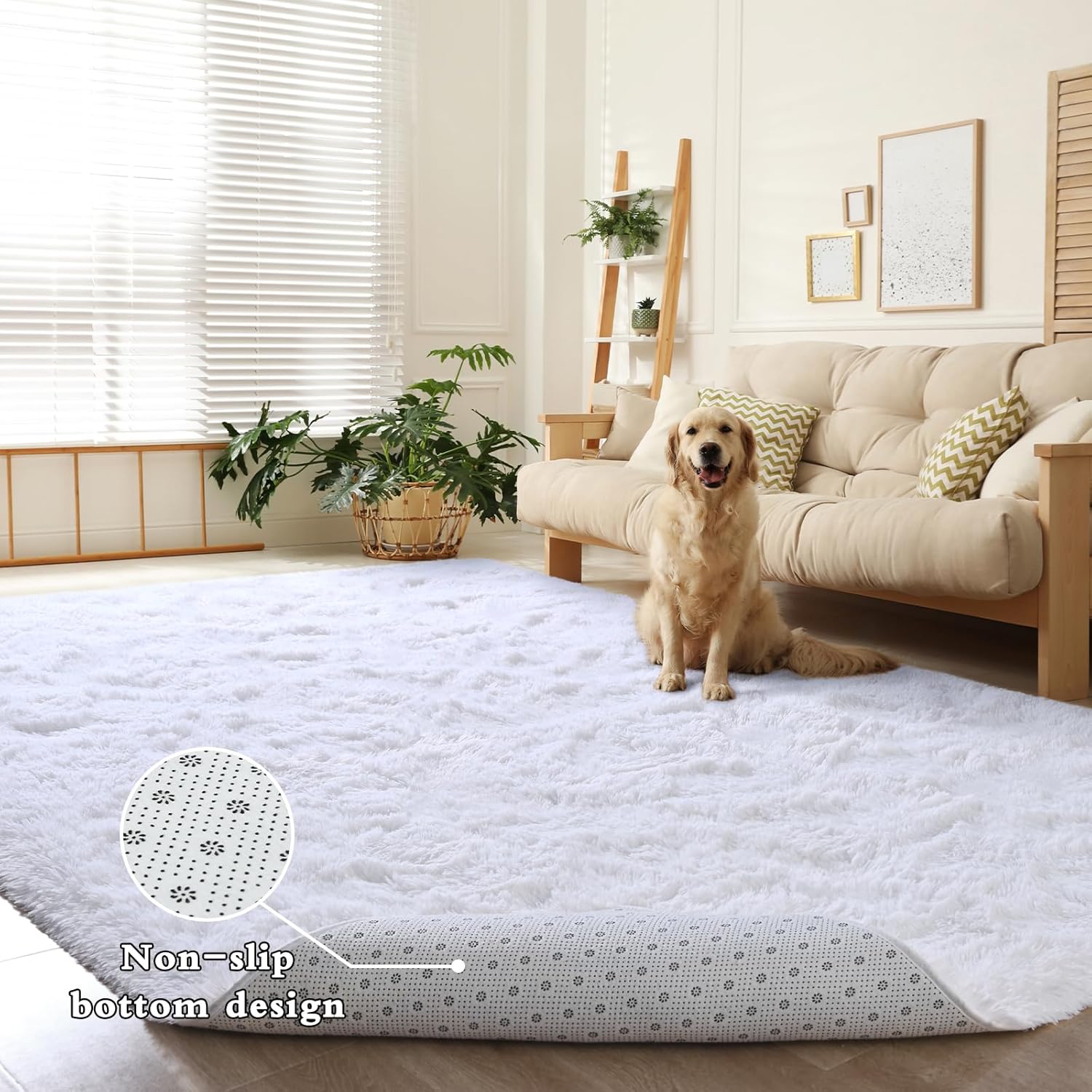 DweIke Fluffy White Rugs for Bedroom Living Room, 6x9 Large Soft Plush Shaggy Ivory Cream Girls Boys Kids Rug, Non-Slip and Machine Washable Carpet for Dorm Nursery Classroom Decor