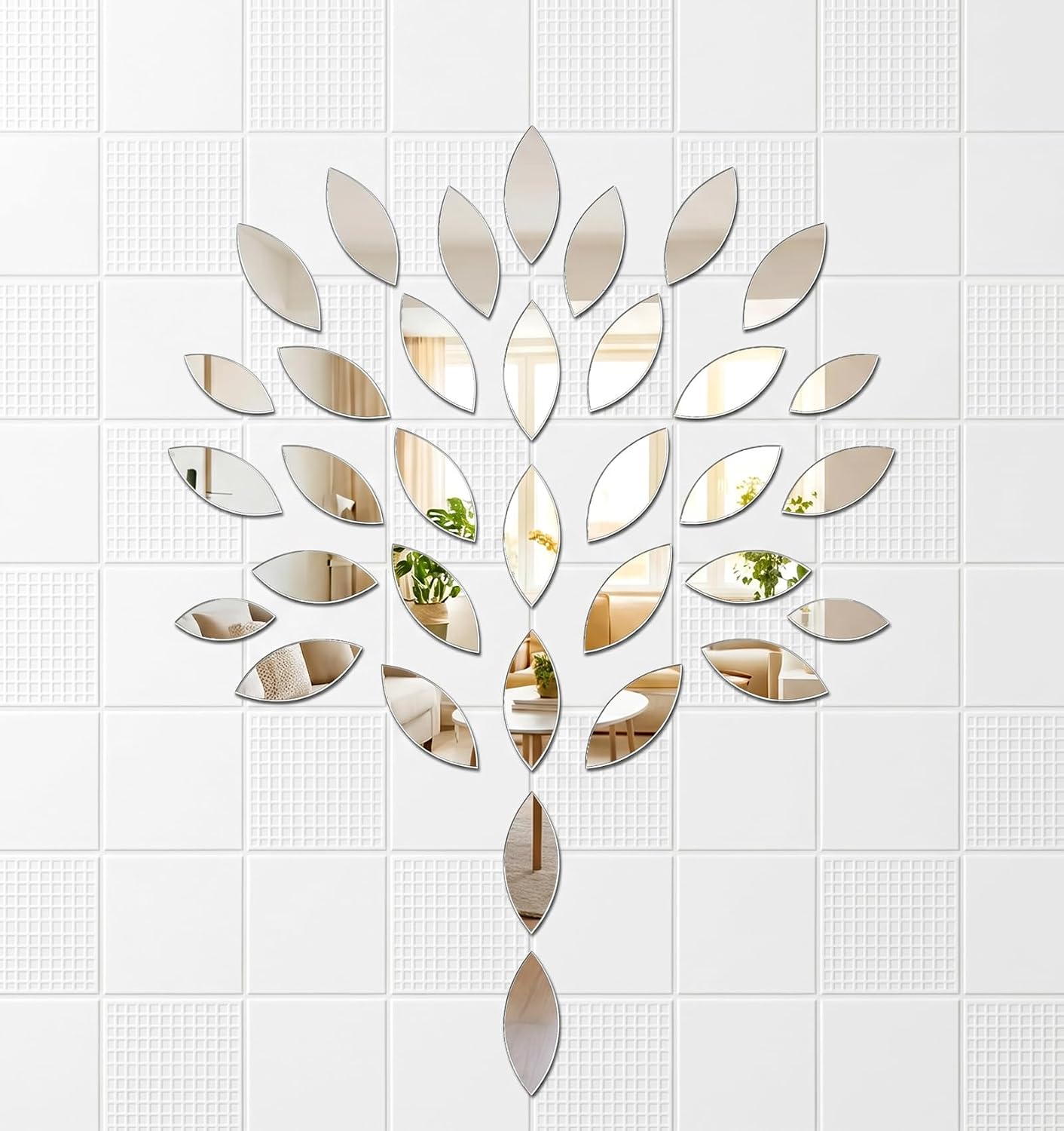 200Pcs Tiny Mirrors for Crafts, Mirror Pieces for Crafts Leaf Shape Self Adhesive for Art Wall Home DIY Decoration