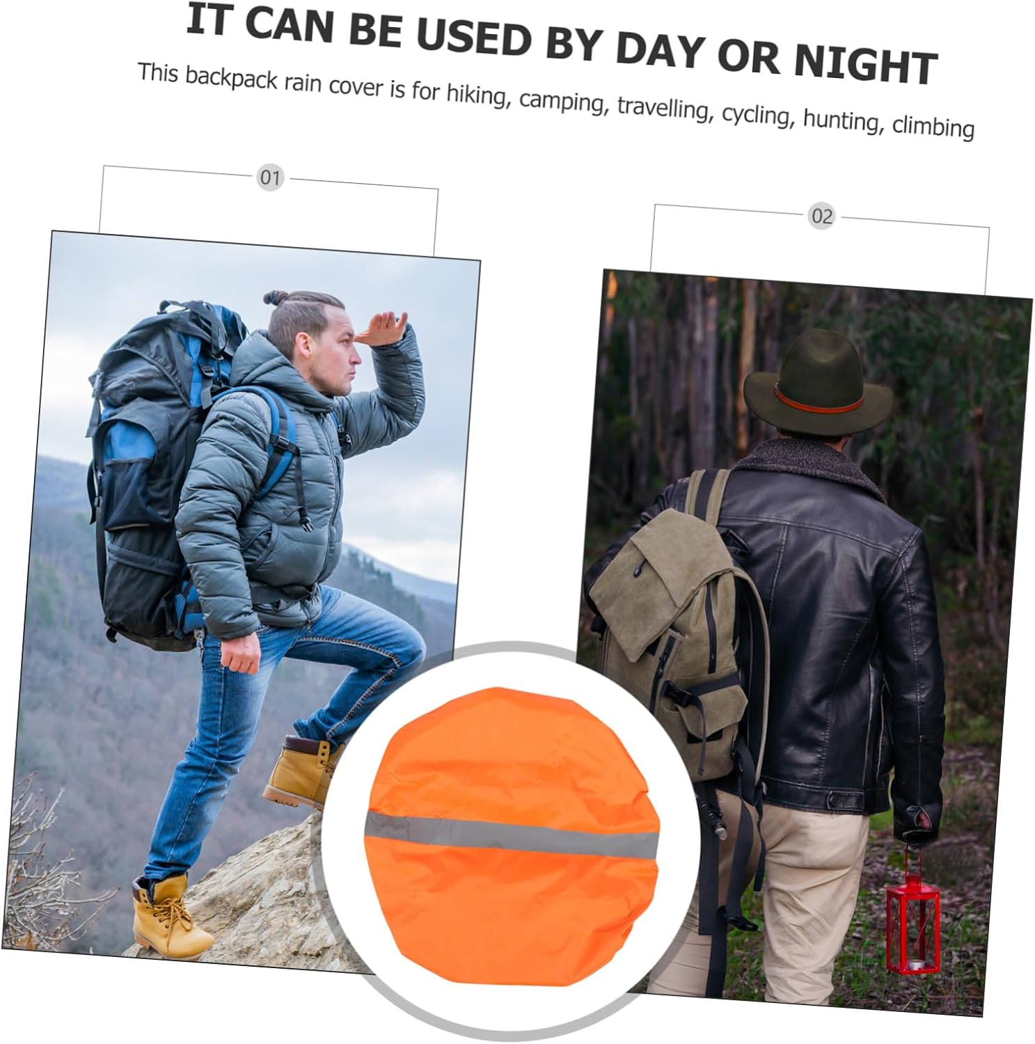 Backpack Rain Cover with Reflective Strip Elasticized Outdoor Backpack Protector for Hiking Camping and Travel Orange