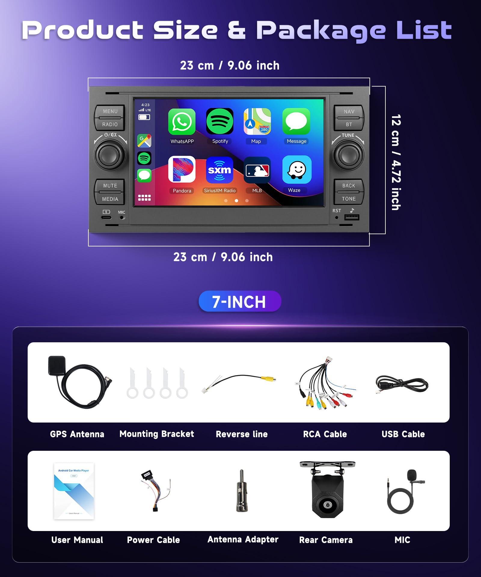 4G 64G VECHTEL 7"Autoradio Bluetooth per Ford Transit Fiesta Focus Galaxy Mondeo Fusion Kuga C-Max S-Max Carplay Android Auto,DSP EQ,Wifi GPS Navi,RDS/FM Radio 2 din con Retrocamera AHD