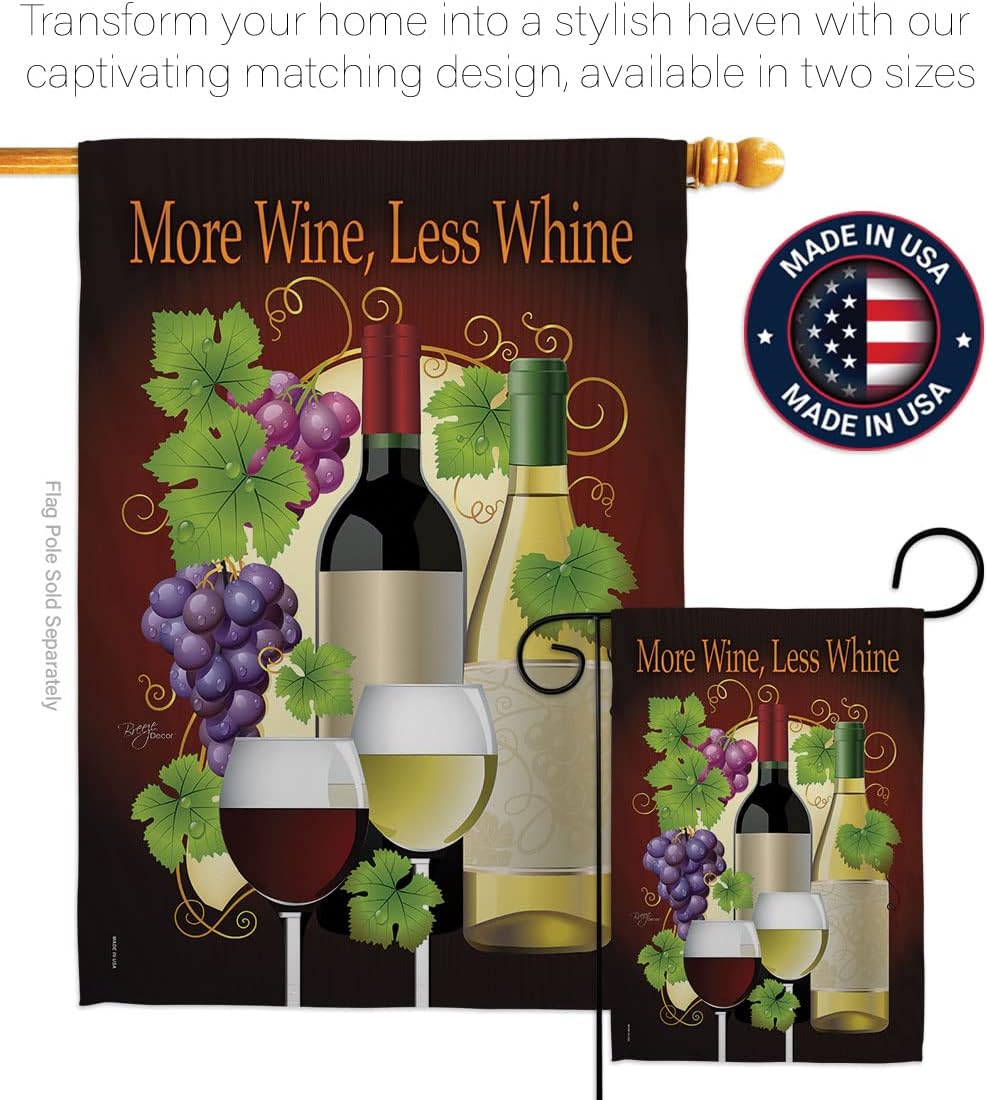 Breeze Decor G167022, Less Whine Happy Hour & Drinks Everyday Wine Impressions Decorative Vertical Garden Flag, 13" x 18.5", Printed in USA