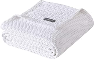 Eddie Bauer Queen 100% Cotton Waffle Weave Blanket, Soft Breathable 400 GSM for Bed or Couch (White)