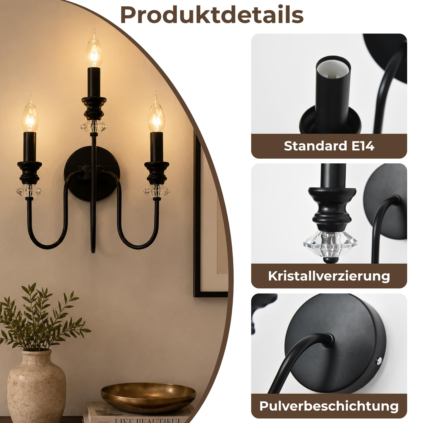 Industrielle Wandlampe Vintage Wandleuchte 3-Flammig für Schlafzimmer Flur