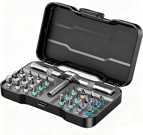 Juego de destornilladores magnéticos 24 en 1, juego de destornilladores de trinquete, caja de herramientas multifuncional con mango de trinquete
