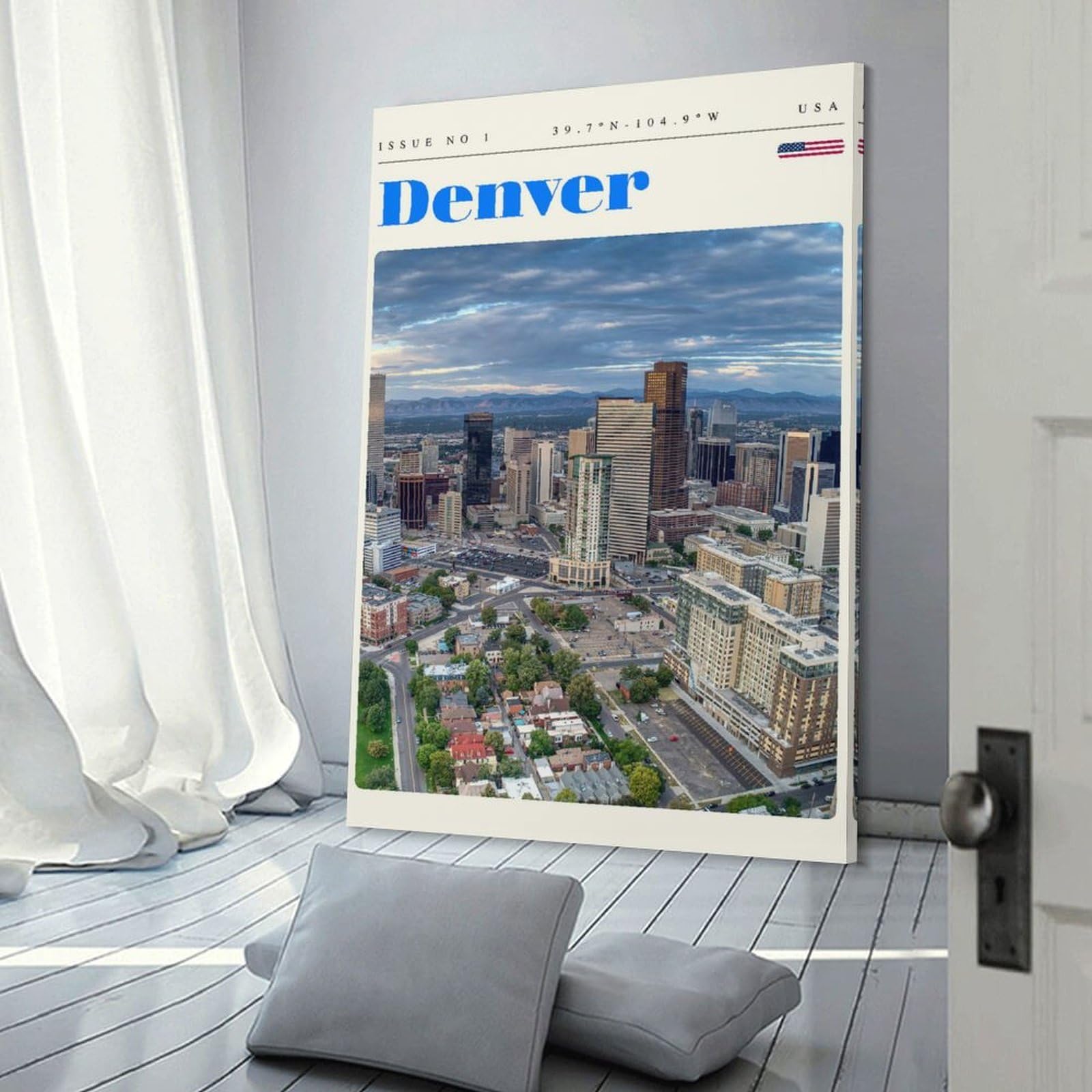 Junmoney Denver Colorado Travel Art Canvas Wall Picture, 16x24inch(40x60cm), for Bedroom Walls, Guest Spaces Or Lounges, Stylish Decor for A Restful Room Update