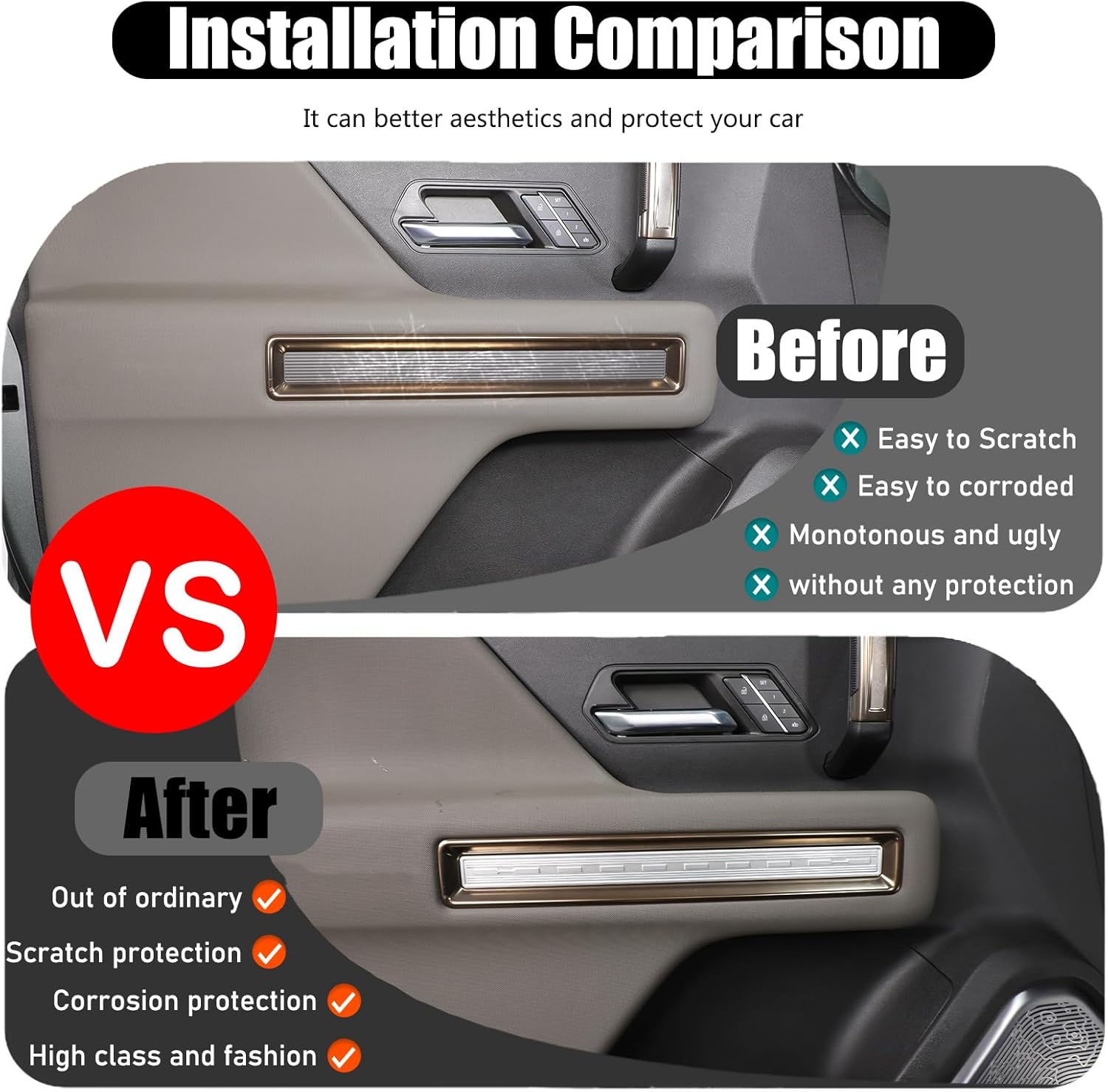 for Hummer EV Accessories Interior Side Door Panel Strip Cover Trim, ABS Inner Side Door Panel Trim Molding Kit Compatible with Hummer EV SUV Pickup Truck 2022-2024 2025+ 4PCS (Silver)