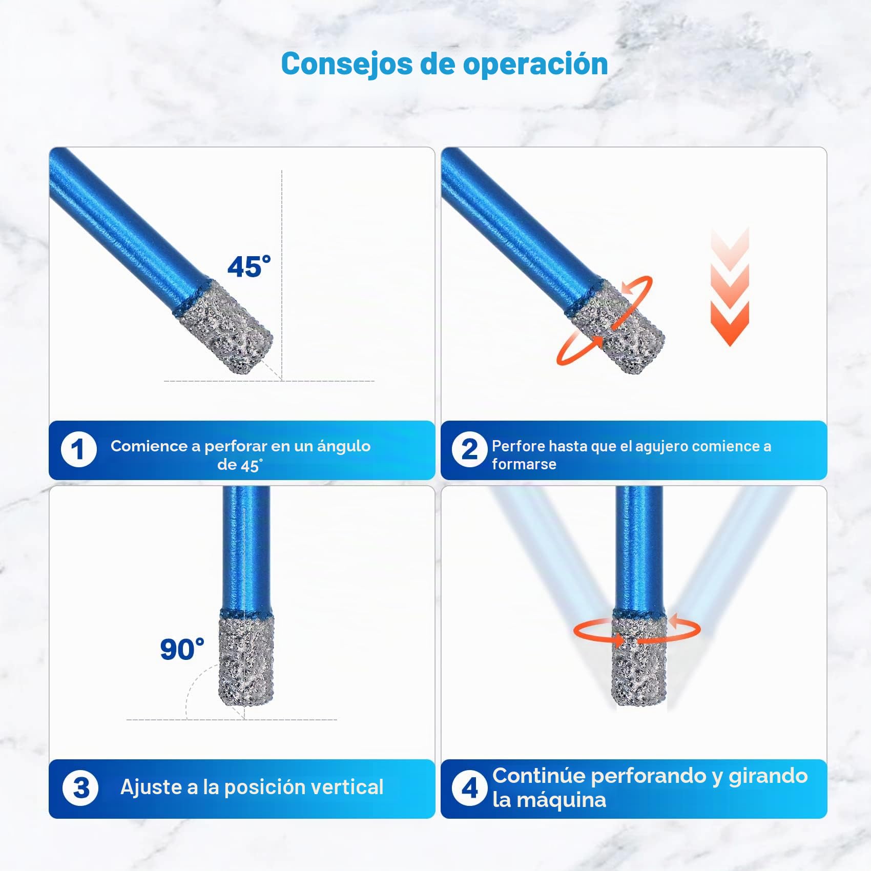 Broca de Diamante 6/8/10/20/25/32/35/50mm - BRSCHNITT Juego de brocas de diamante 35mm Brocas Chaflán Biselado Para Cerámica, Granito, Porcelana, Azulejos, Gres fino（9 piezas）