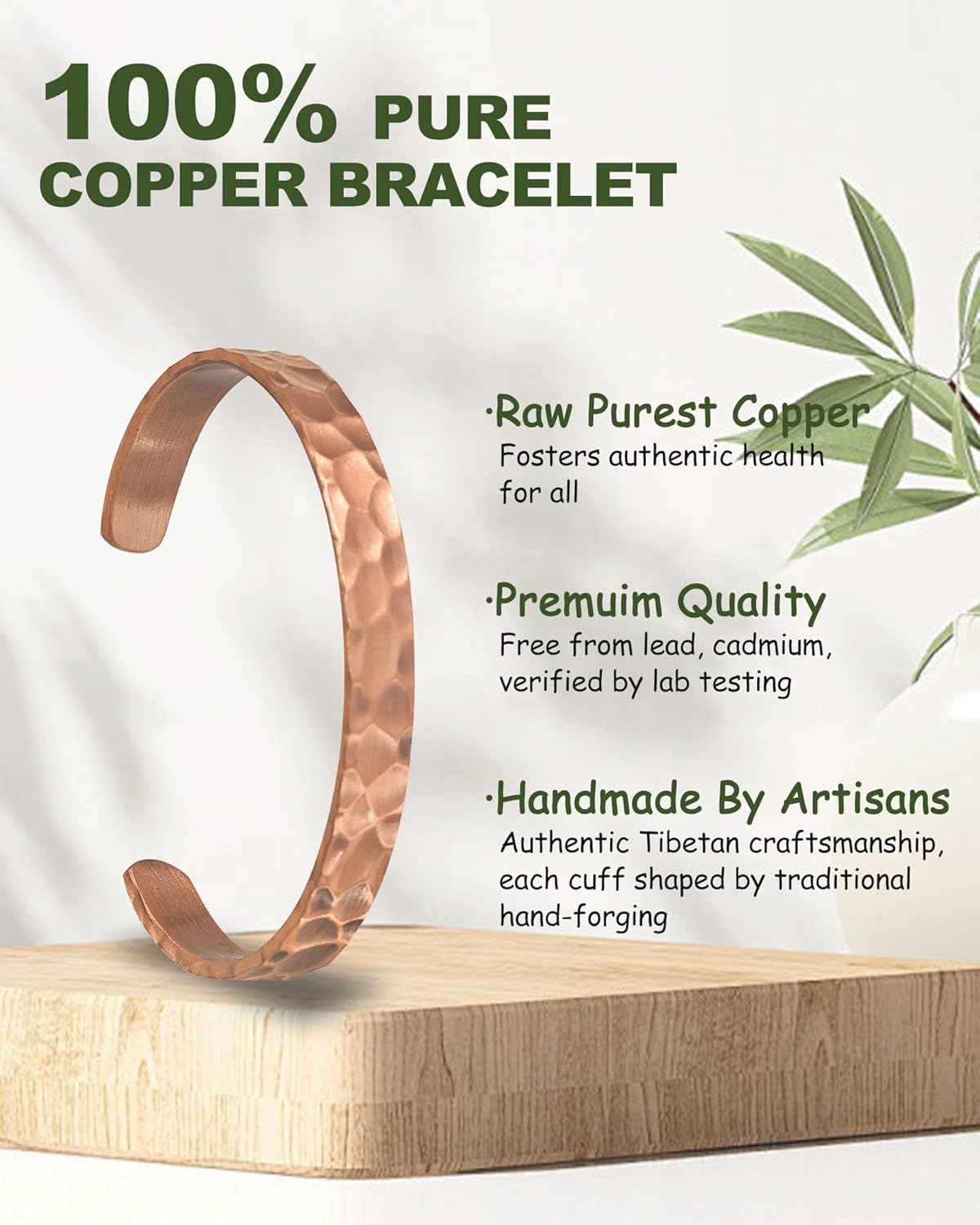 MagEnergy Copper Bracelet for Men Women, 100% Solid Copper Bracelets, Pure, Raw Handmade Hammered Copper Cuff Bangles Bracelet - Image 2