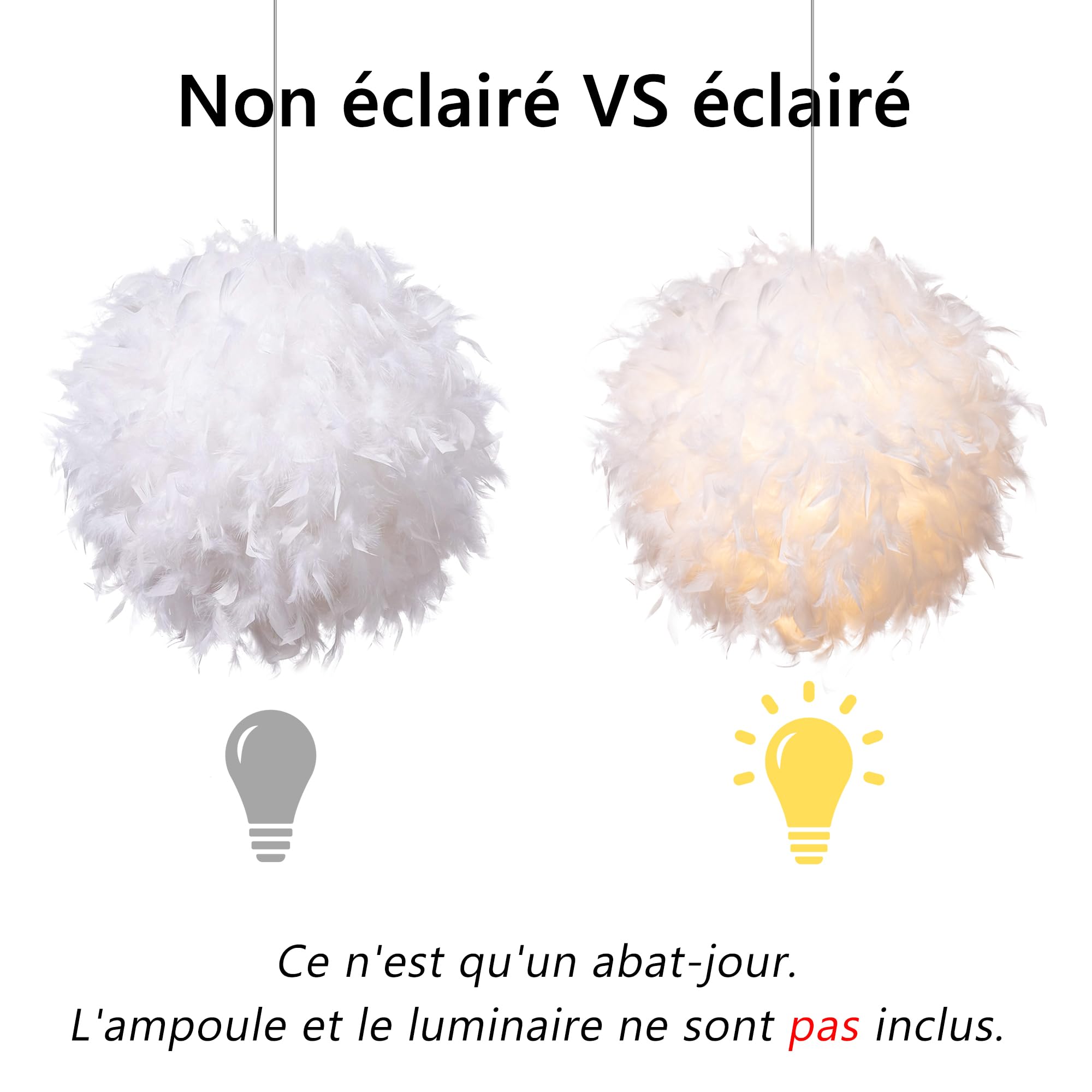 Waneway 40cm, Abat-jour Plume pour Lumière de Pendentif Lustre de Plafond, Abat-jour pour lampe suspendue ou lampe de table, Décoration pour Chambre à Coucher, Salon et Mariage, Blanc