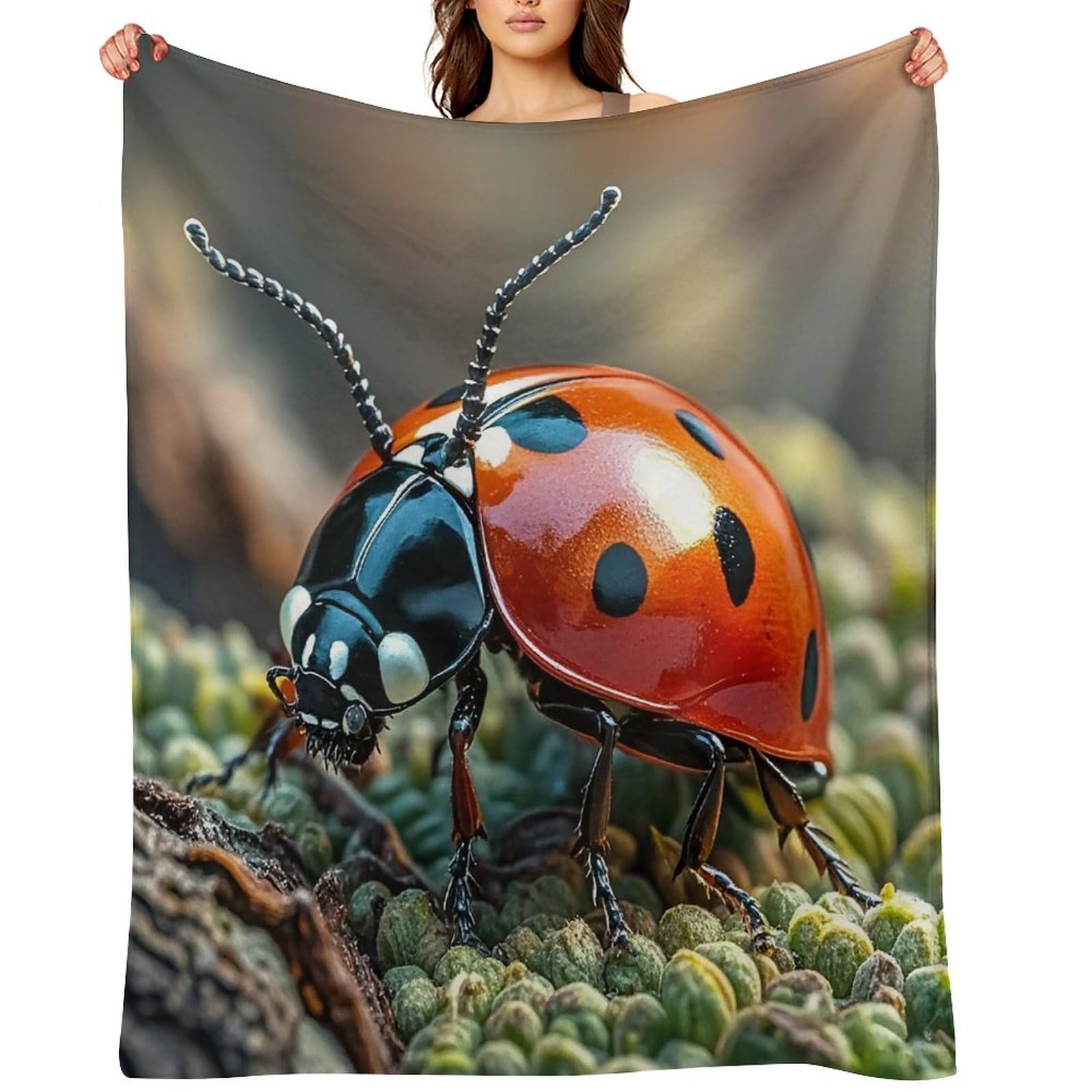 Flannel Red Ladybug Throw Blanket for Couch Super Soft Fuzzy Cozy Flannel Blankets No Shed No Pilling FAnti-Static Winter Bed Blanket Decorative and Giftable Blankets