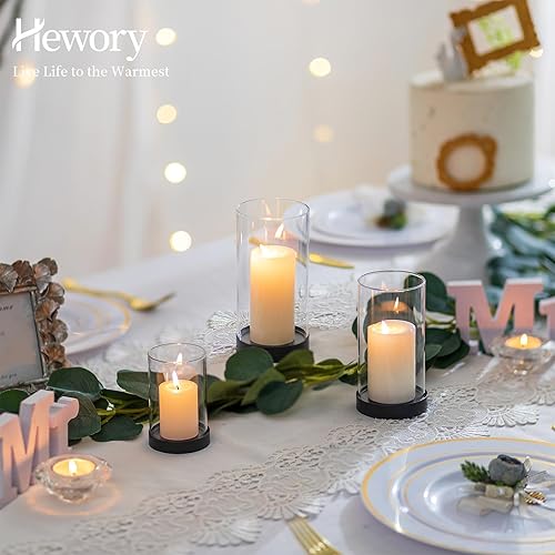 Miniatura 8 de Hewory Portavelas Huracán para Velas de Pilar: Juego de 6 Portavelas Votivos Negros, Huracán de Vidrio con Placa Metálica para Vela, Portavelas de