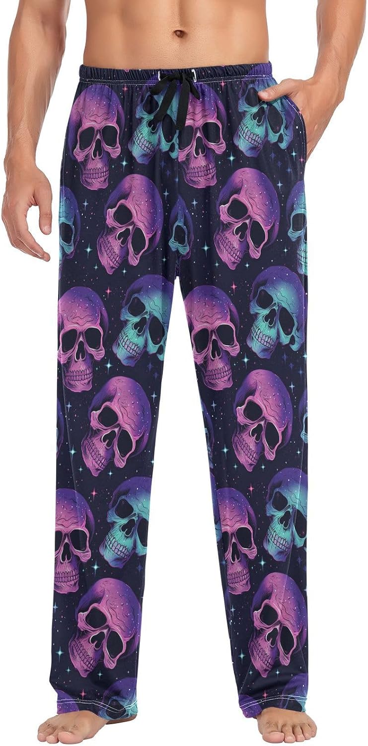 ALAZA Neo Skull Stars Men's Sleepwear Mens Pajama Pants Bottoms with Pockets, S