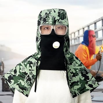 Sand Blasting Hood, Denim with Breathing Valve and Resin Lens, Dustproof Shawl Cover for Welding and Industrial Work