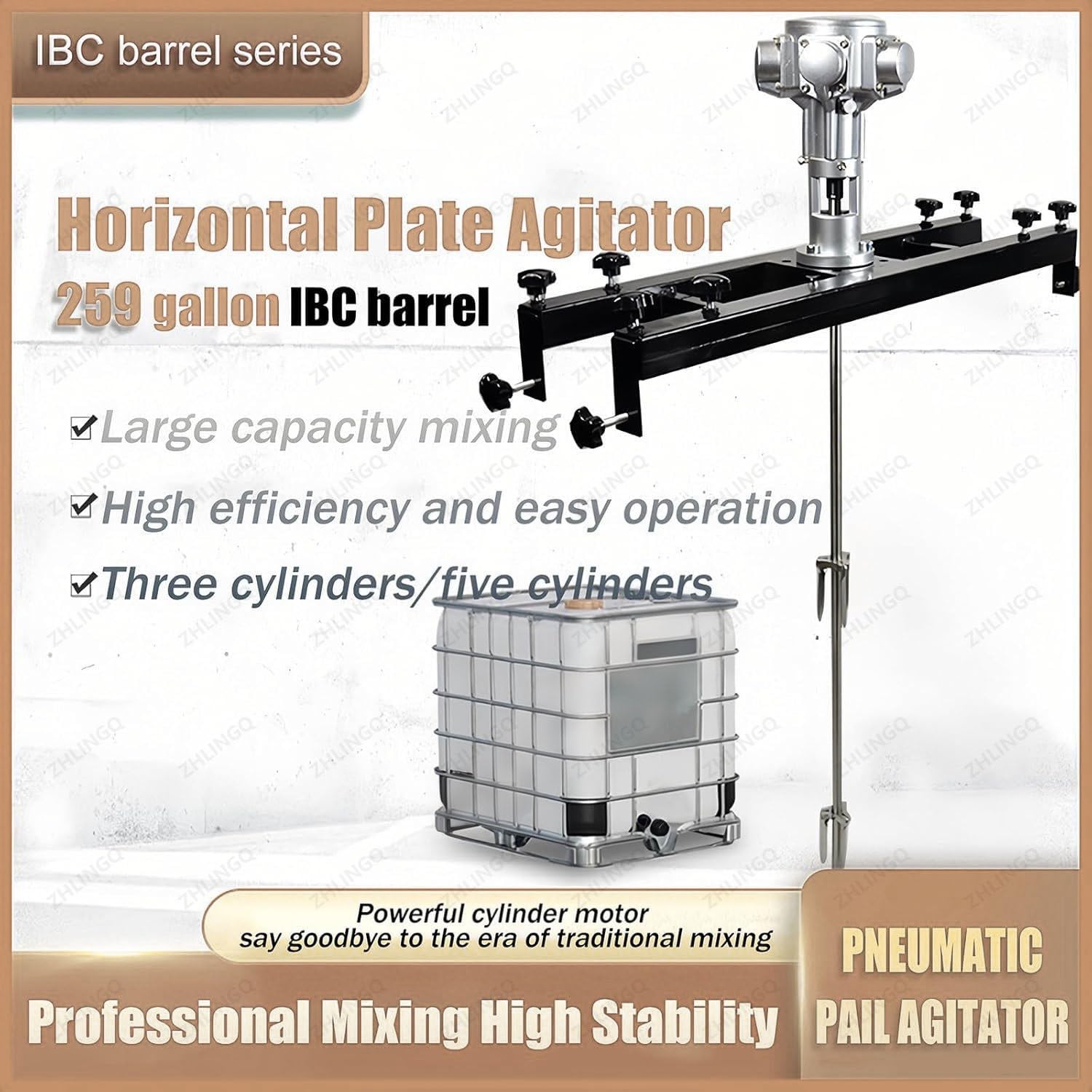 Mezclador de Pintura neumático IBC con Soporte, Capacidad de 1000 L, Longitud Ajustable, 3 Cilindros (sin cubeta) (5 Cilindros Grandes)