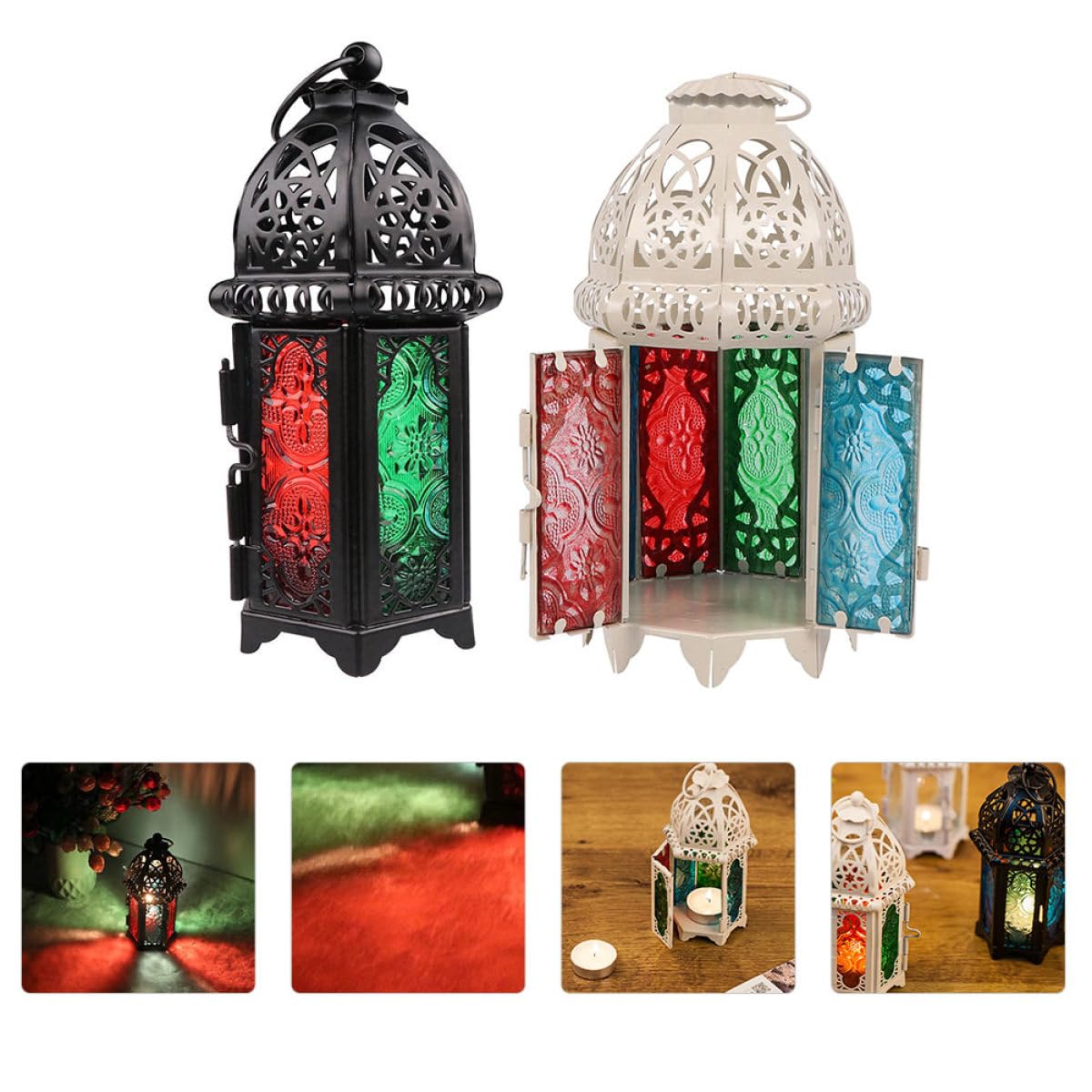 TOYANDONA Portavelas Retro de Hierro y Vidrio Estilo Marroquí, 2 Piezas, Diseño Delicado y Creativo, Fácil de Transportar para Decoración de Salón y Jardín