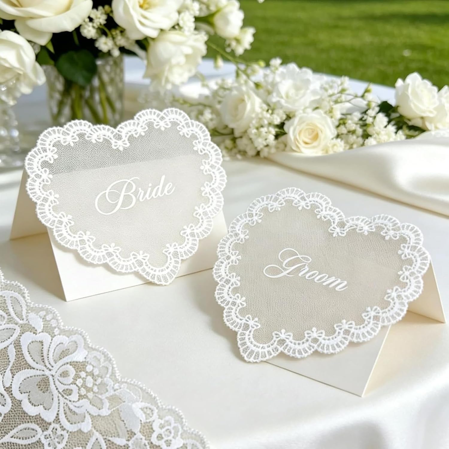 Custom Heart Lace Place Cards for Wedding, Heart Lace Guest Name Card (10Pcs)