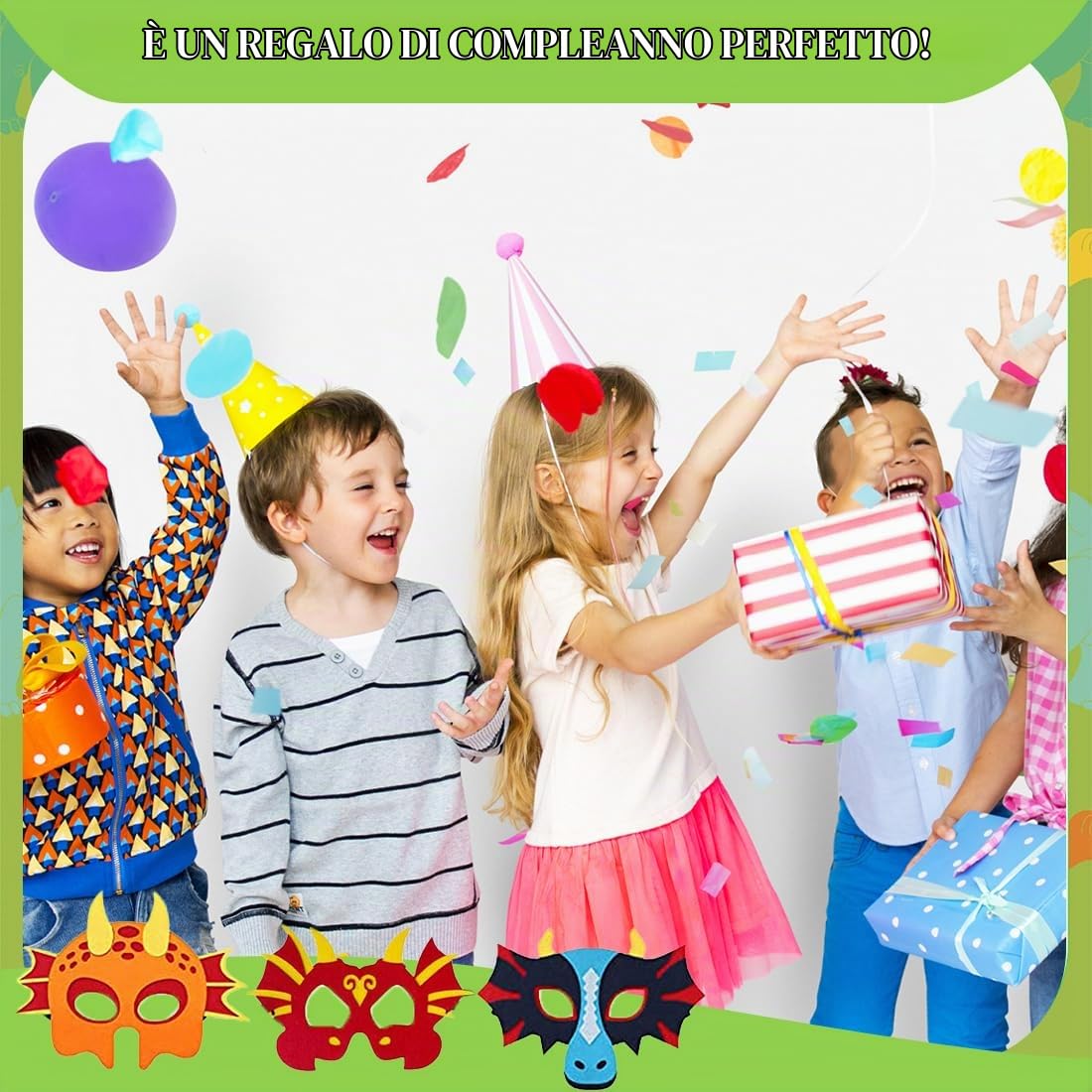 NJCXOLA Maschere Animali Bambini, 12 Pezzi Maschera dei Dinosauri Maschera per Bambini con Animali, Maschere per Feste di Cosplay Dinosauri Party per Halloween, Carnevale, Natale