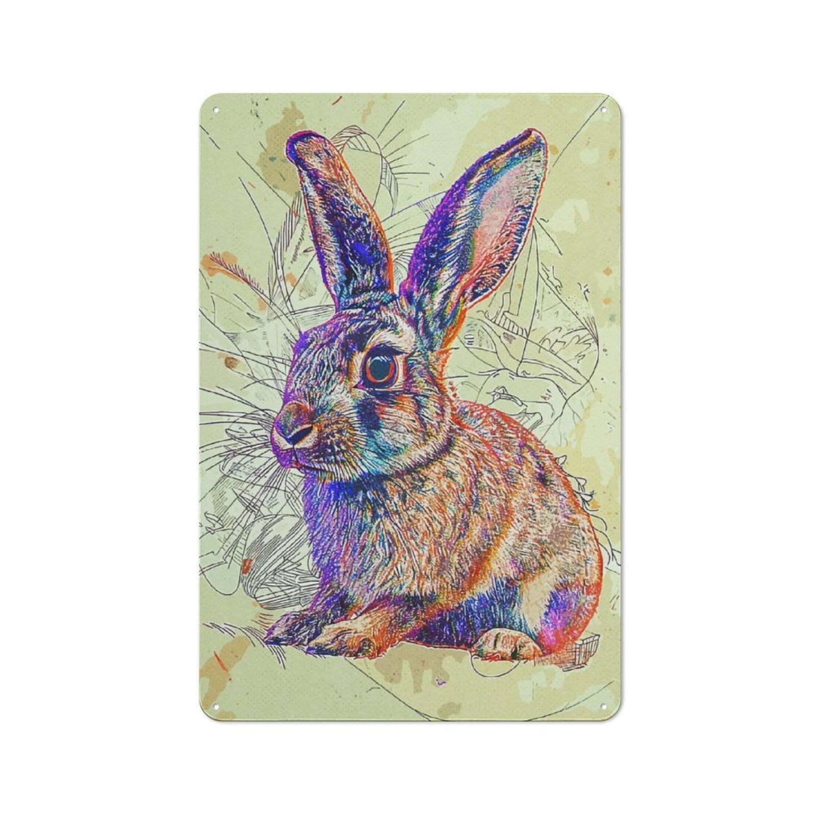 Junmoney Bunny Art Shop Front Style Cafe Metal Sign 30X20cm, Bistro Wall Plaque For Tea Room, Shop Wall Or Breakfast Area