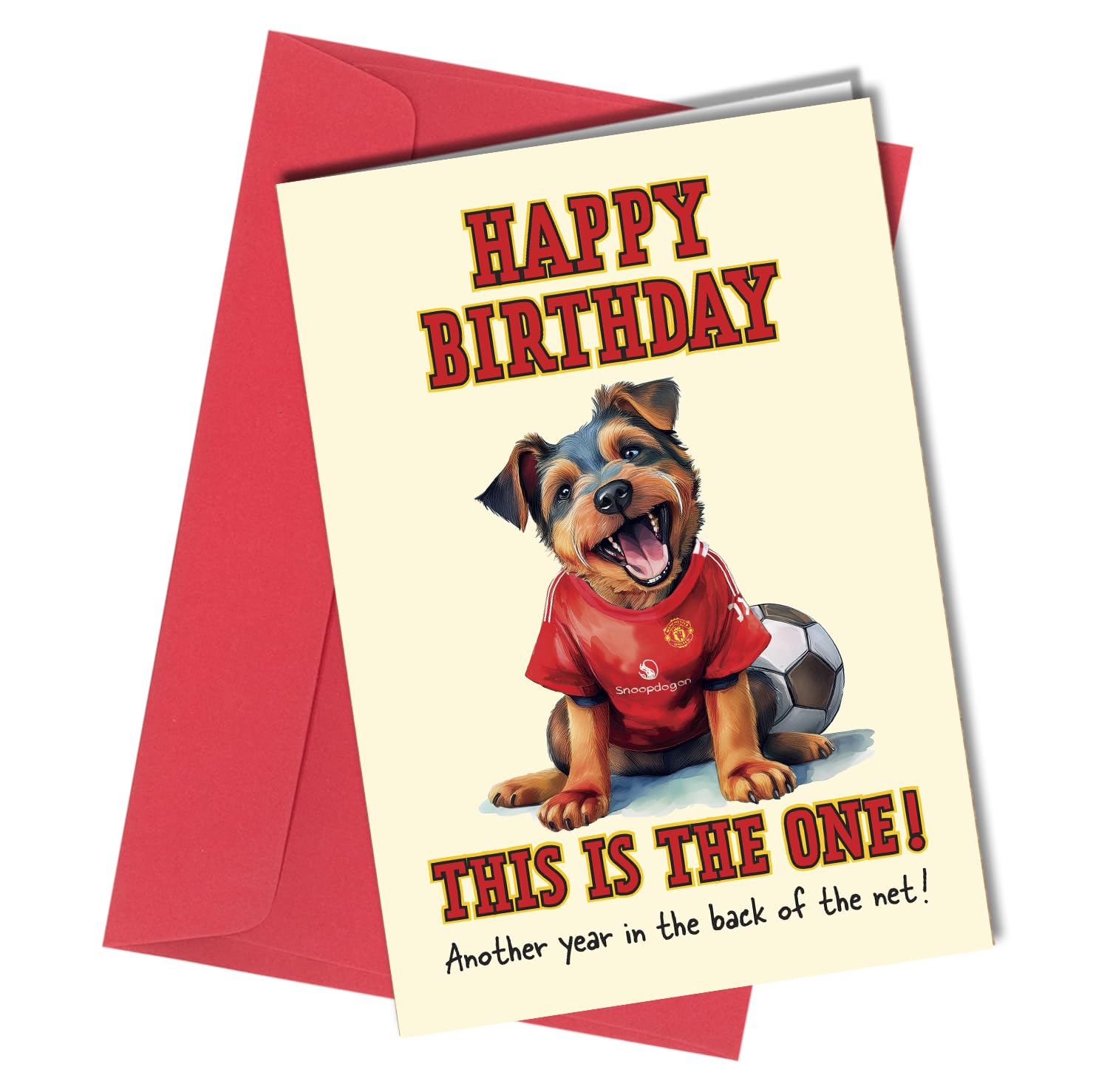 Man United Birthday Card Manchester Terrier dog, Blank inside, Another year in the back of the net #1718
