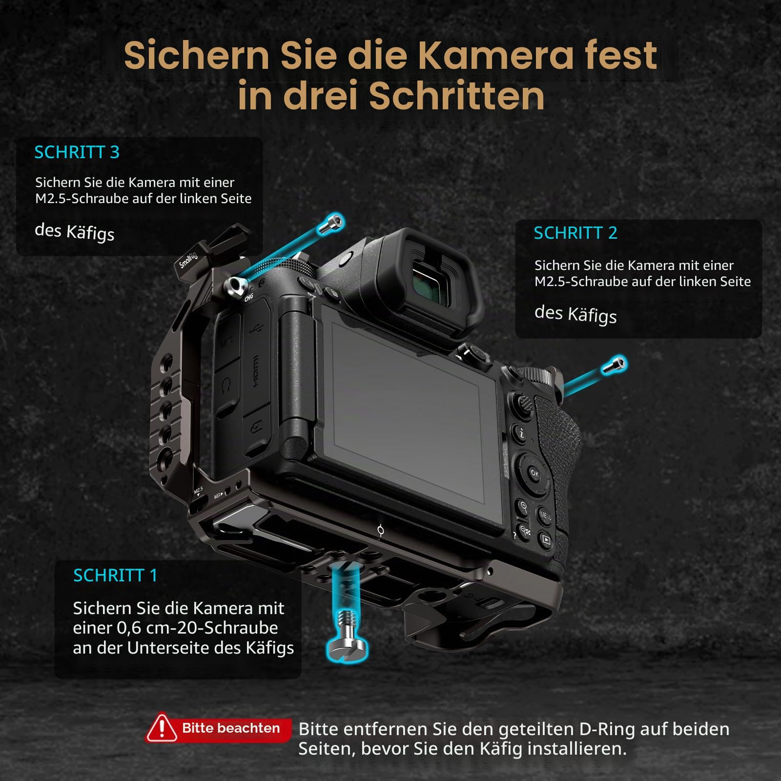 SMALLRIG Night Eagle Z6III Camera Cage Kamerakäfig für Nikon Z6 III, Vollkäfig aus Aluminiumlegierung, mit Schnellwechselplatte für Arca-Swiss und Blitzschuhhalterung für Mikrofon und Licht - 4521