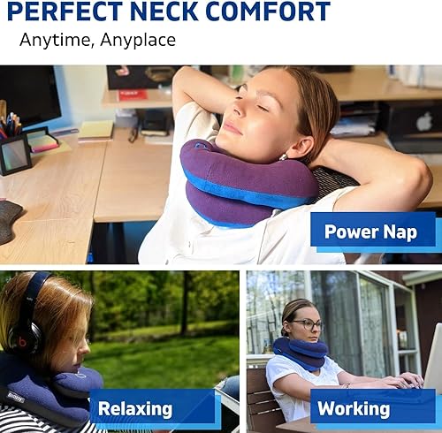 Miniatura 5 de BCOZZY Paquete de almohadas incluye 2 almohadas de cuello de viaje para adultos, con doble soporte para un sueño cómodo en el avión. Tamaño XL en