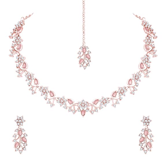 Atasi International American Diamond AD with Colorful Crystal Necklace Jewellery Set for Women/Girls | Perfect for Weddings, Parties & Festive Occasions