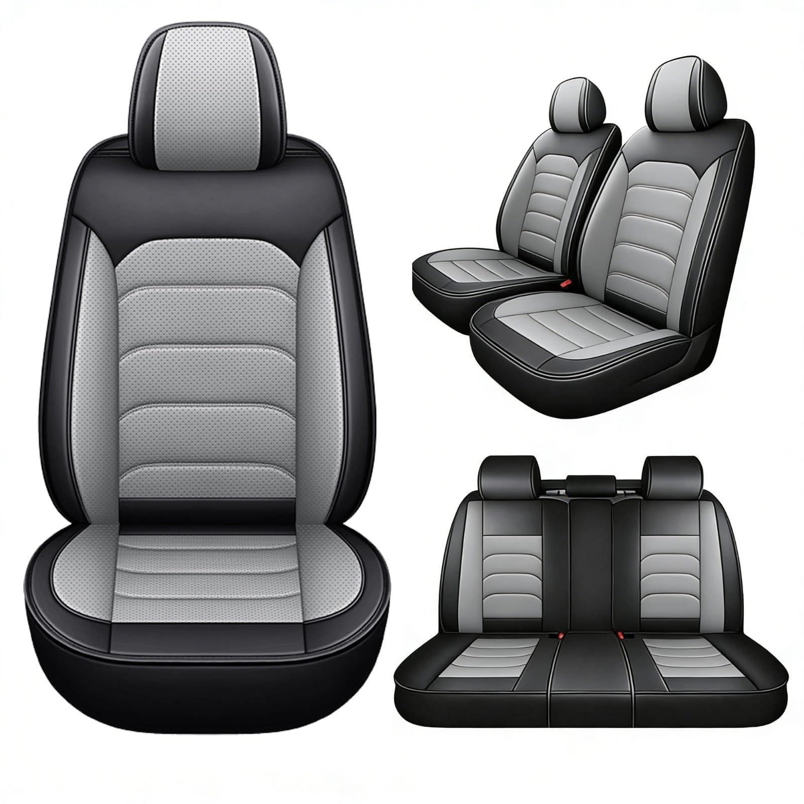 FIENZA Auto Sitzbezüge für Dacia Sandero Stepway 2016-2025 PU Leder Allwetter Wasserdicht Atmungsaktiv rutschfest Vorne und Hinten Schonbezüge für Autositze mit Airbag-Kompatibel Grau,5-Sitzer