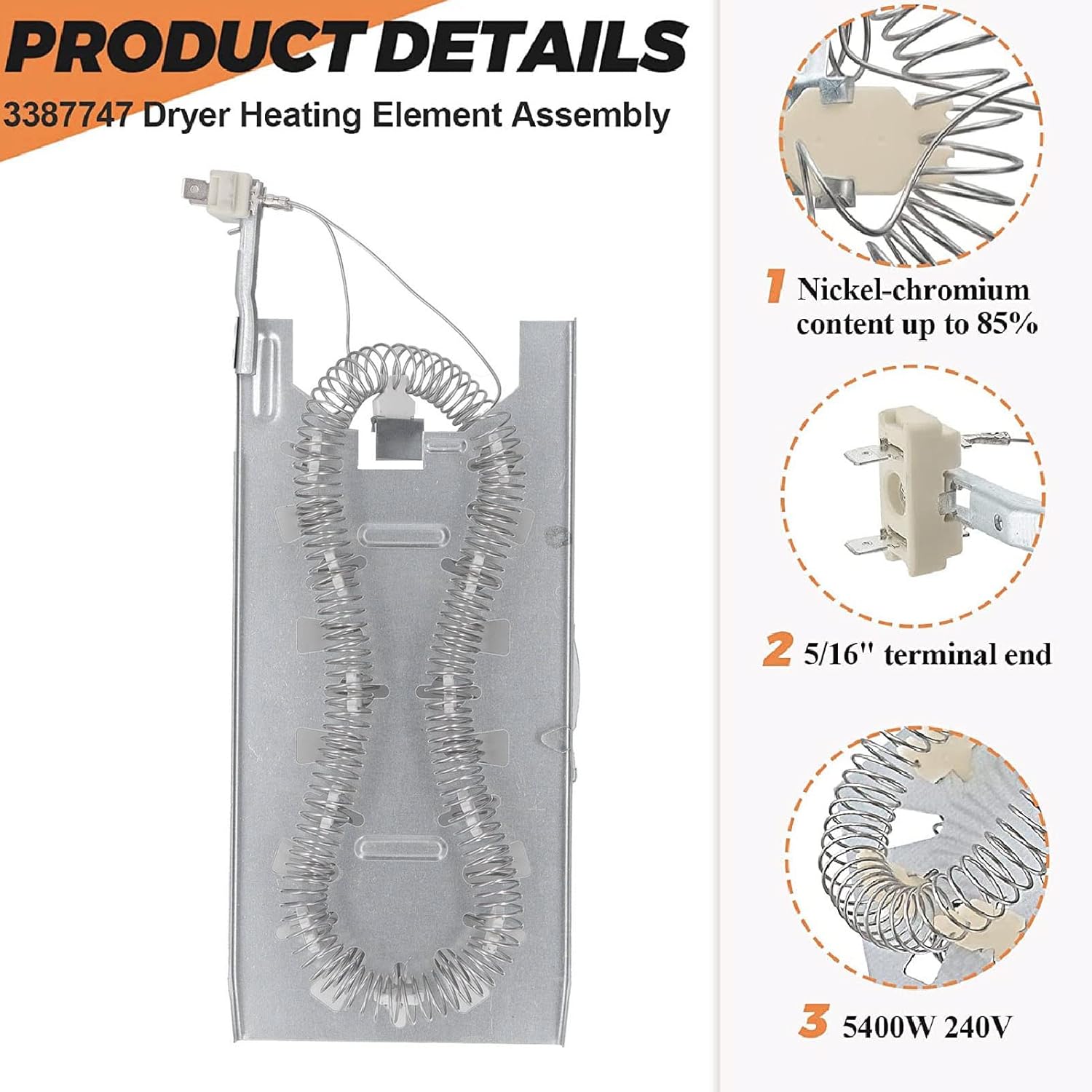 Dryer Heating 5400W W11344457 Drying Machine Heating for 240V