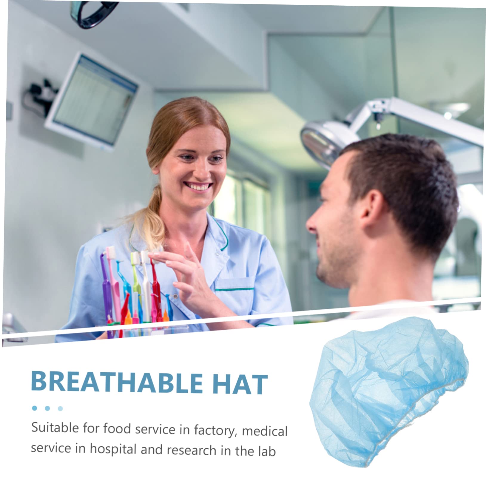 FRCOLOR Cuffie per Chioma Monouso Traspiranti Non Tessuto 100 Pezzi Cappello a Fungo Blu per Cucina e Laboratorio