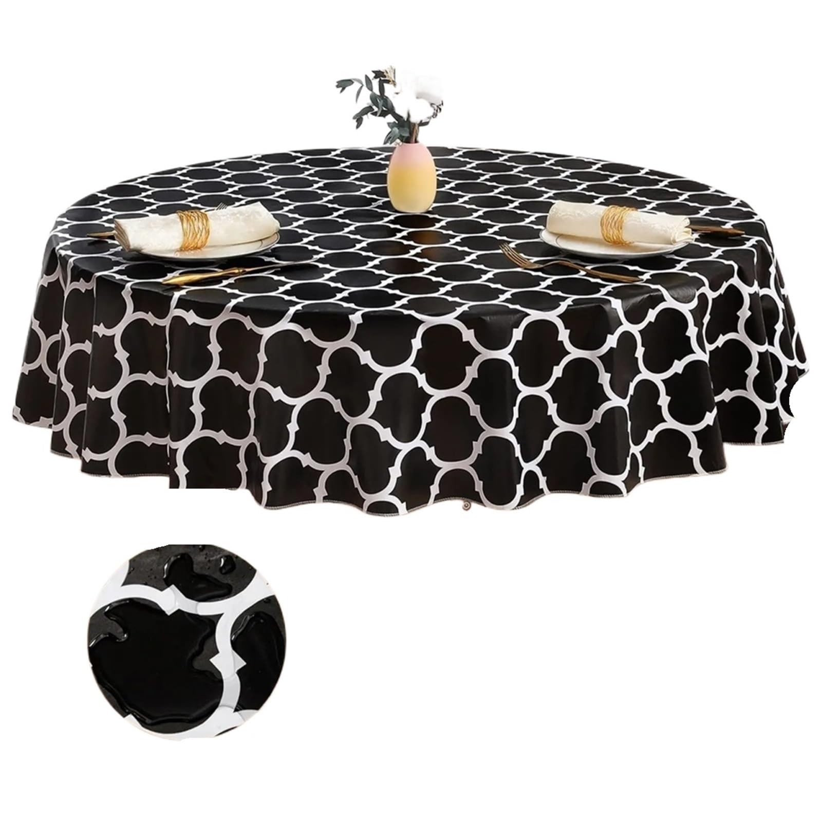 FOAAXSG Tablecloth Round Tablecloth, Waterproof Heat Resistant Table Cover for Wedding Kitchen Dining Desk Washable(Color1,(152X152cm) Round)