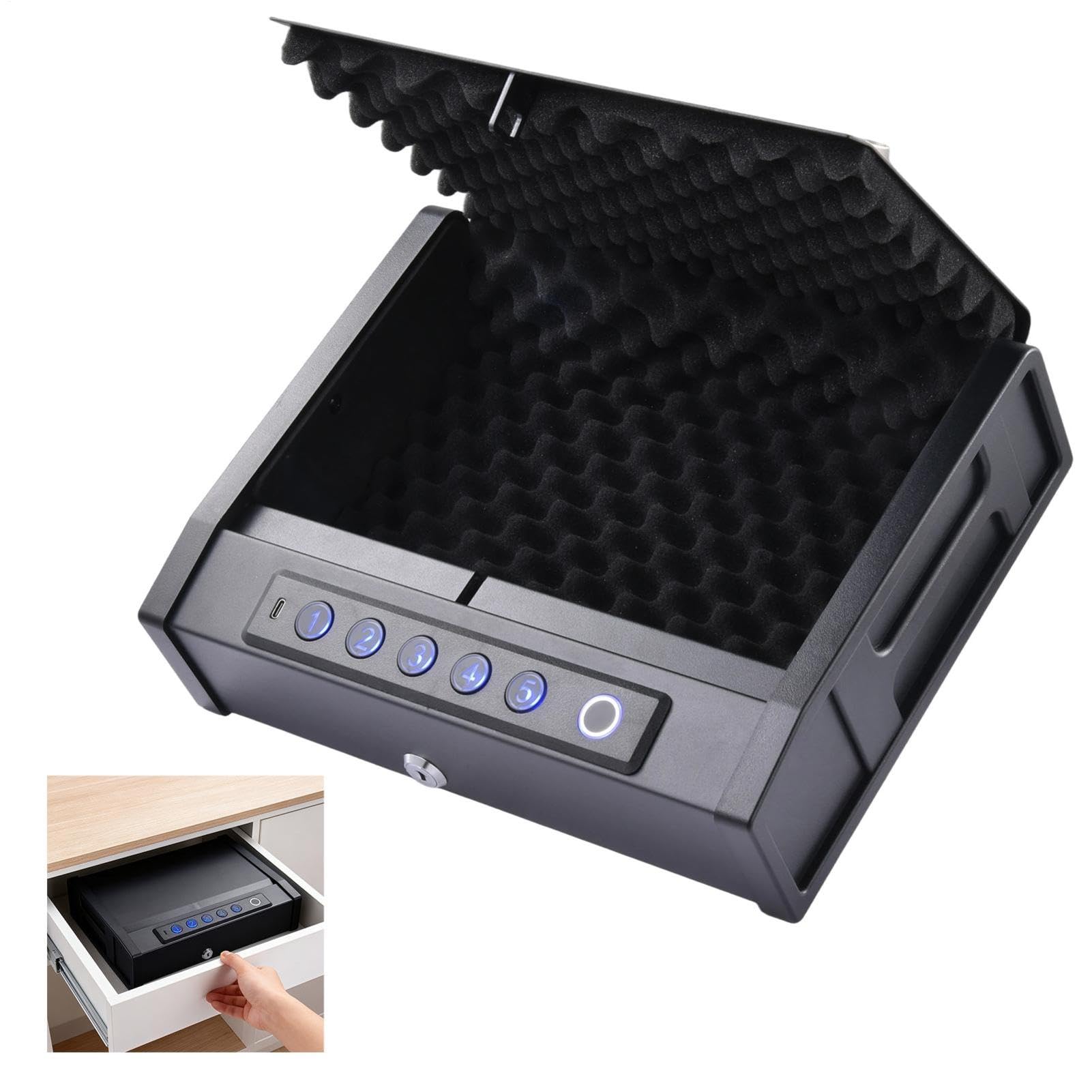 Cassaforte di Sicurezza Impronta Digitale, Chiave, Password, Serratura | Cassaforte Di Sicurezza Digitale Portatile Con Luce LED Cassetta Di Sicurezza Per Soldi, Gioielli, Documenti E V