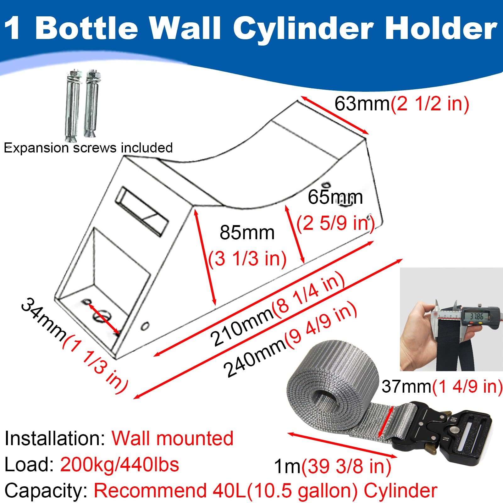 Soporte de pared cilíndrico para tanque de propano con correa segura ajustable para botellas de gas, estante de almacenamiento resistente para interiores y exteriores